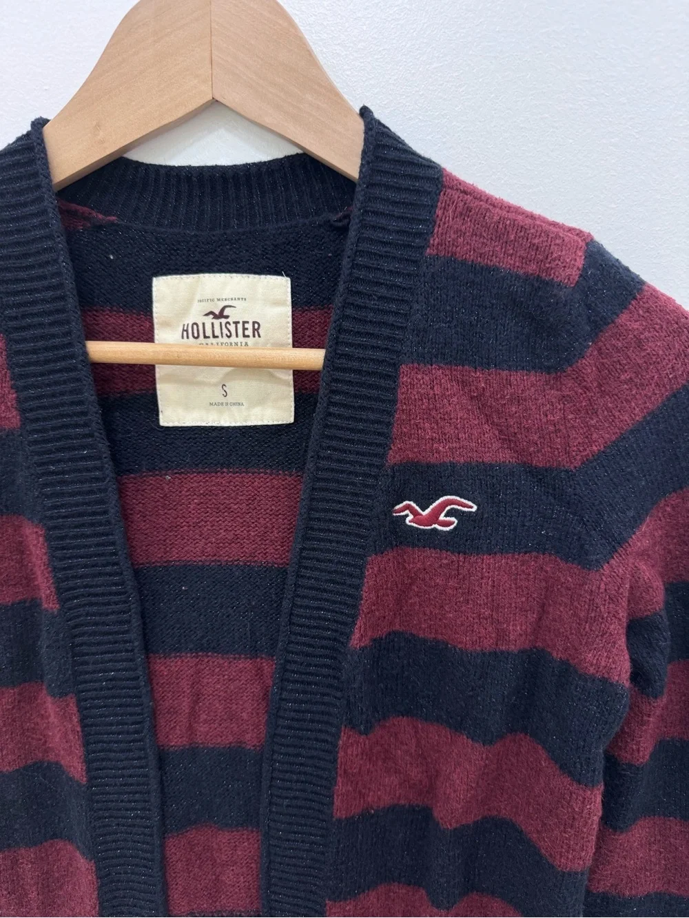 Hollister Y2K Open Front Rugby Style Cardigan Sweater wide striped Small